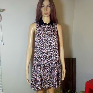 Element Black Floral Sleeveless Baby Doll Button Down Mini Dress